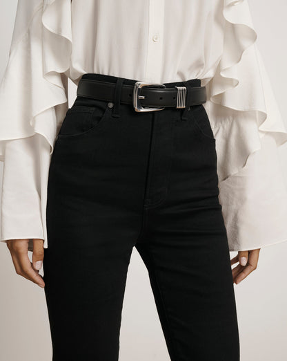 Veronica Beard | Arch Leather Belt in Black/Silver Black/Silver