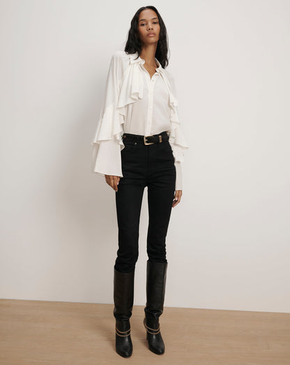 Veronica Beard | Arch Leather Belt in Black/Silver Black/Silver