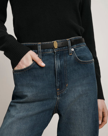 Veronica Beard | Dash Thin Leather Belt in Black Black