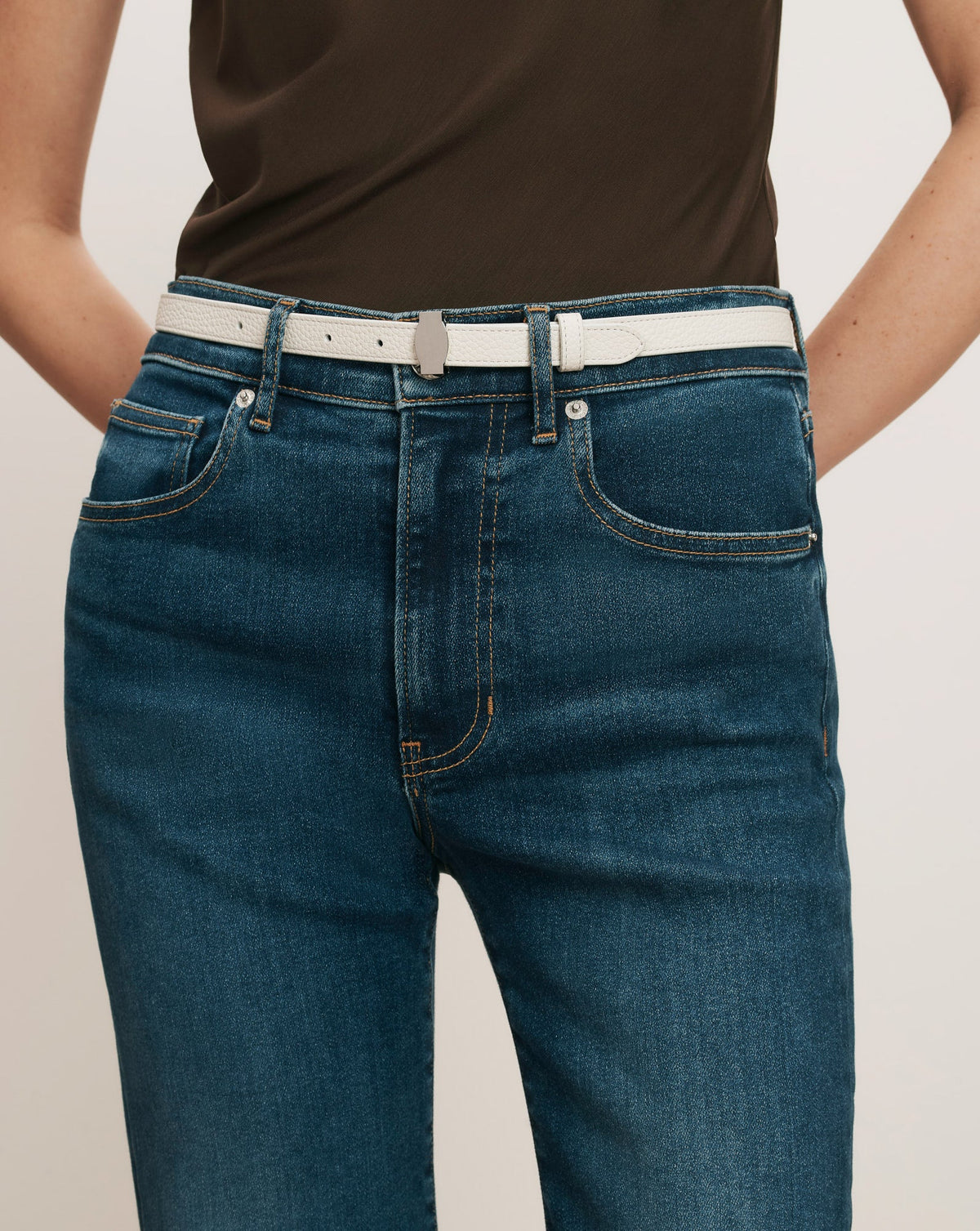 Veronica Beard | Dash Leather Belt in Off-White Off-White
