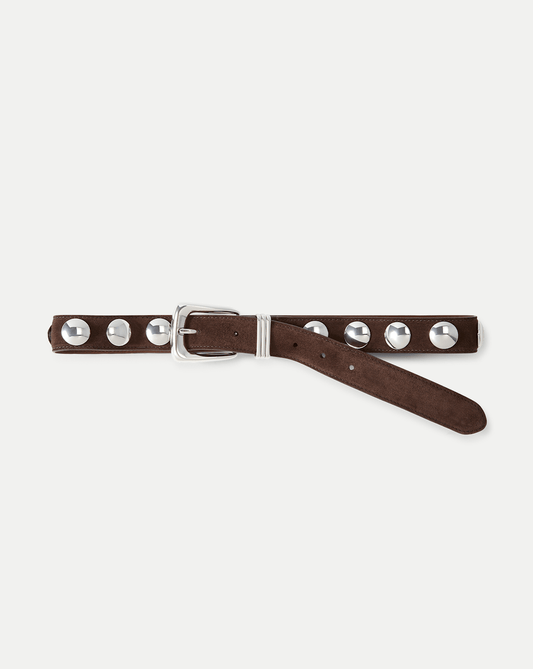 Veronica Beard | Arch Suede Grommet Studded Belt in Brown Espresso Espresso