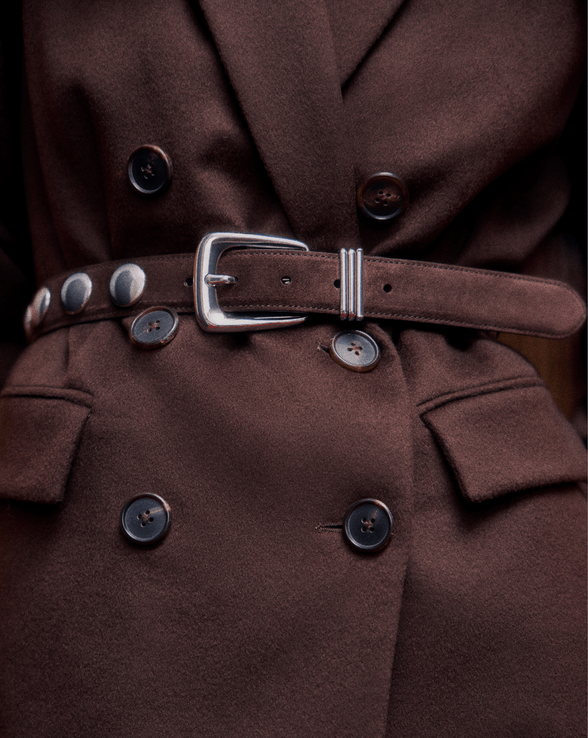 Veronica Beard | Arch Suede Grommet Studded Belt in Brown Espresso Espresso