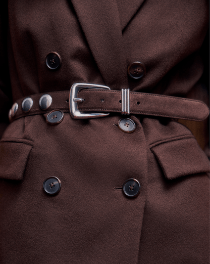 Veronica Beard | Arch Suede Grommet Studded Belt in Brown Espresso Espresso