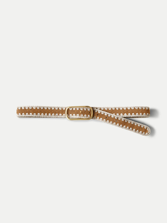 Veronica Beard | Loop Suede Whipstitch Belt in Tan Acorn Multi Acorn Multi