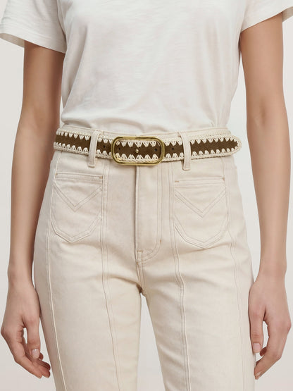 Veronica Beard | Loop Suede Whipstitch Belt in Tan Acorn Multi Acorn Multi
