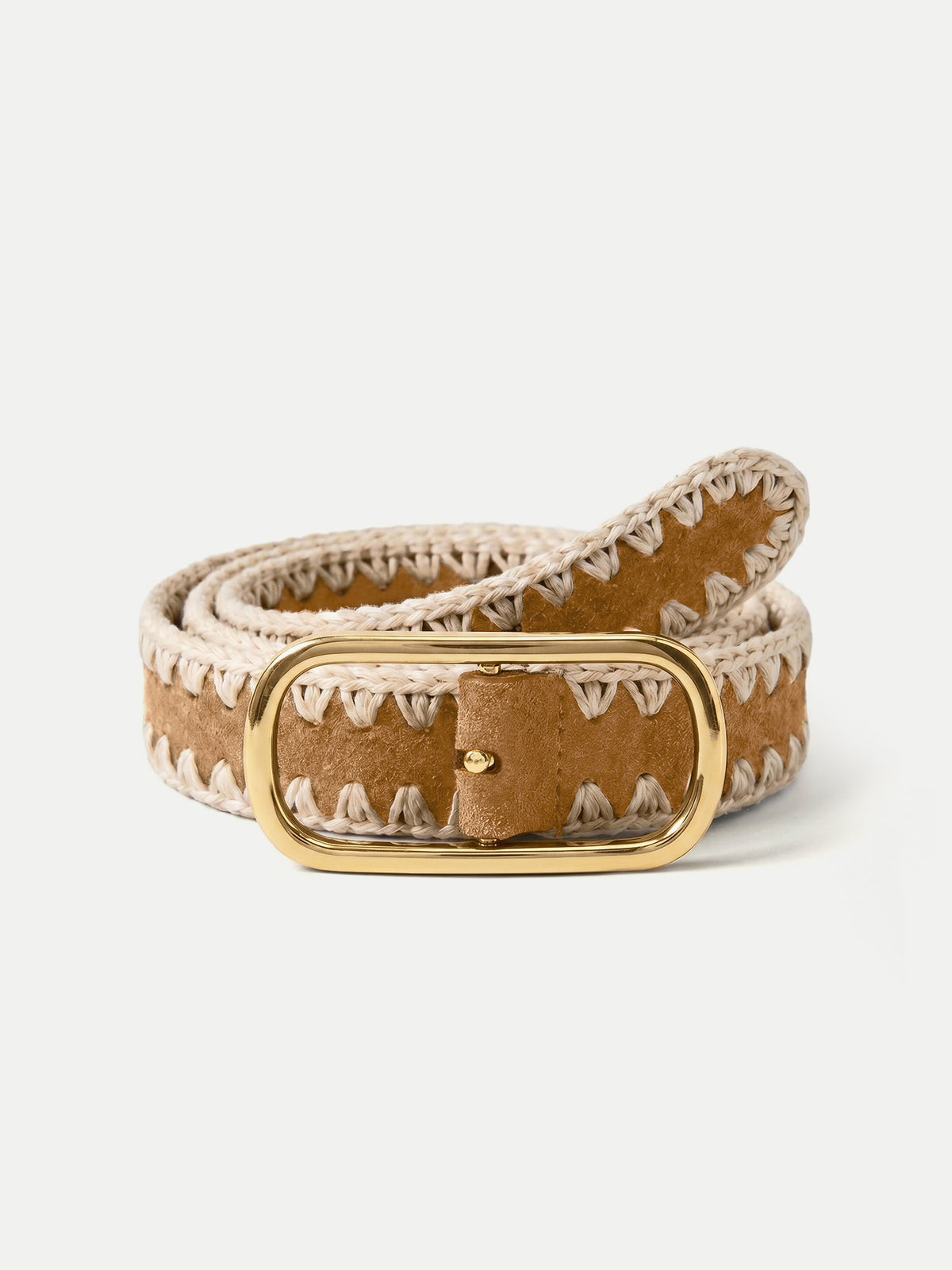 Veronica Beard | Loop Suede Whipstitch Belt in Tan Acorn Multi Acorn Multi