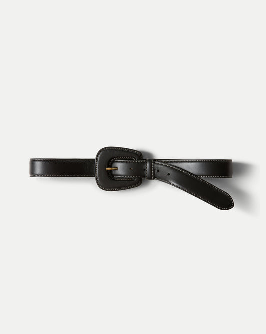 Veronica Beard | Elsy Leather-Buckle Belt in Black Black