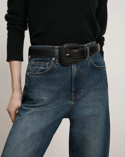 Veronica Beard | Elsy Leather-Buckle Belt in Black Black