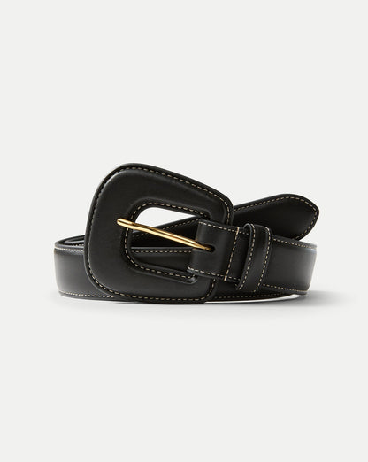 Veronica Beard | Elsy Leather-Buckle Belt in Black Black