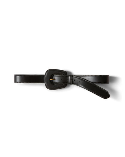 Veronica Beard | Elsy Leather-Buckle Belt in Black Black