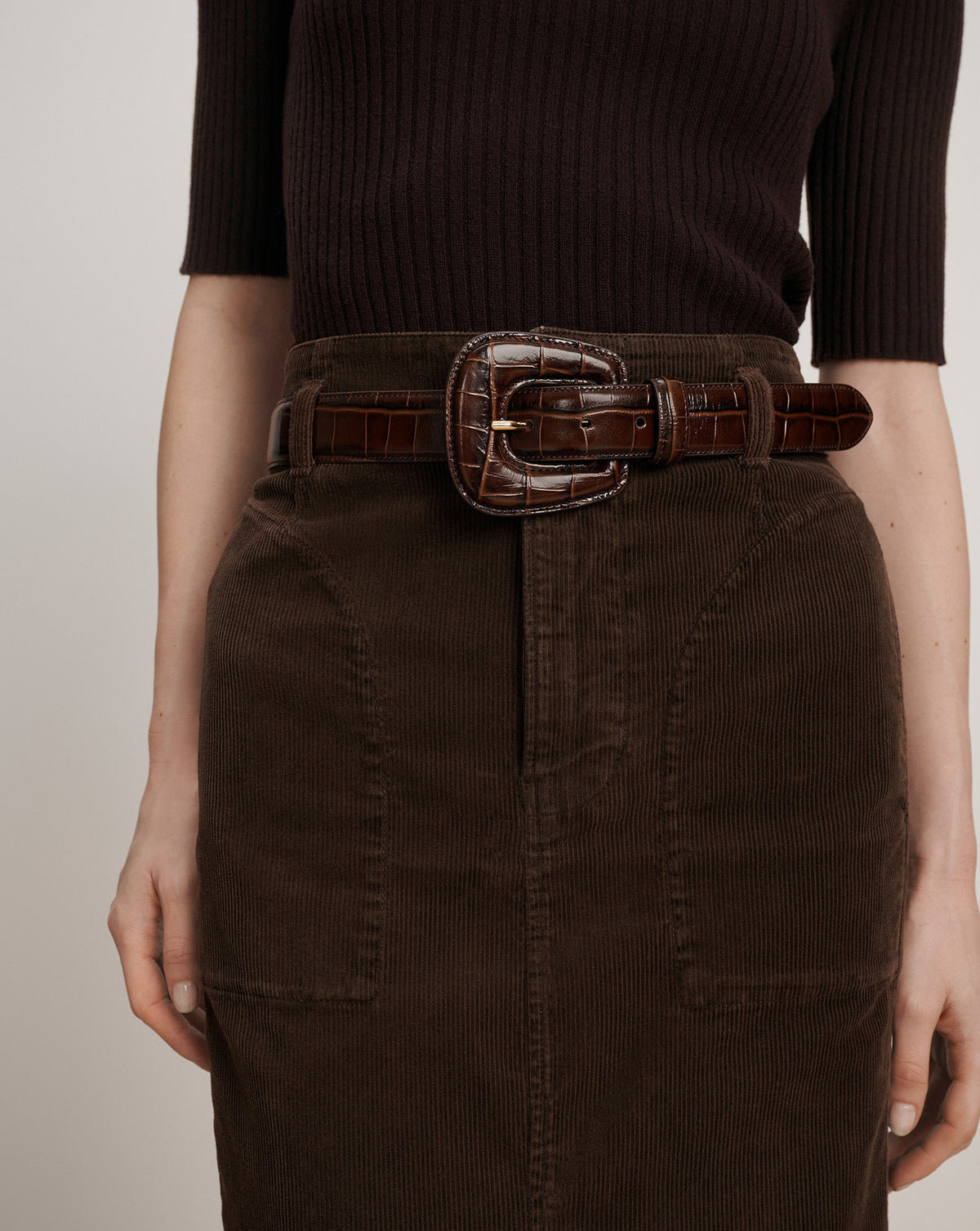 Veronica Beard | Elsy Leather-Buckle Belt in Brown Chestnut