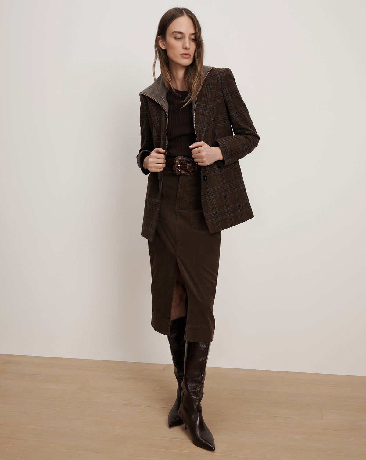 Veronica Beard | Elsy Leather-Buckle Belt in Brown Chestnut