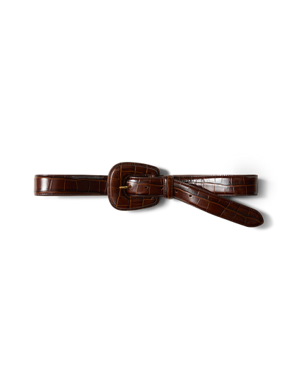 Veronica Beard | Elsy Leather-Buckle Belt in Brown Chestnut