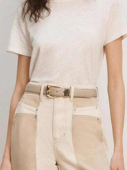 Veronica Beard | Arch Leather Belt in Oat Beige Oat