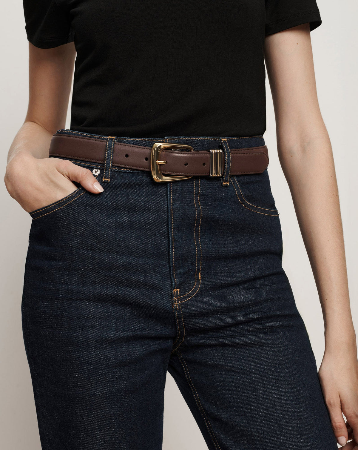 Veronica Beard | Arch Leather Belt in Brown Espresso Espresso