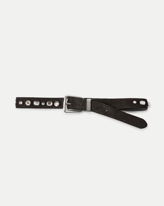 Veronica Beard | Arch Suede Crystal Embellished Belt in Black Seude Black