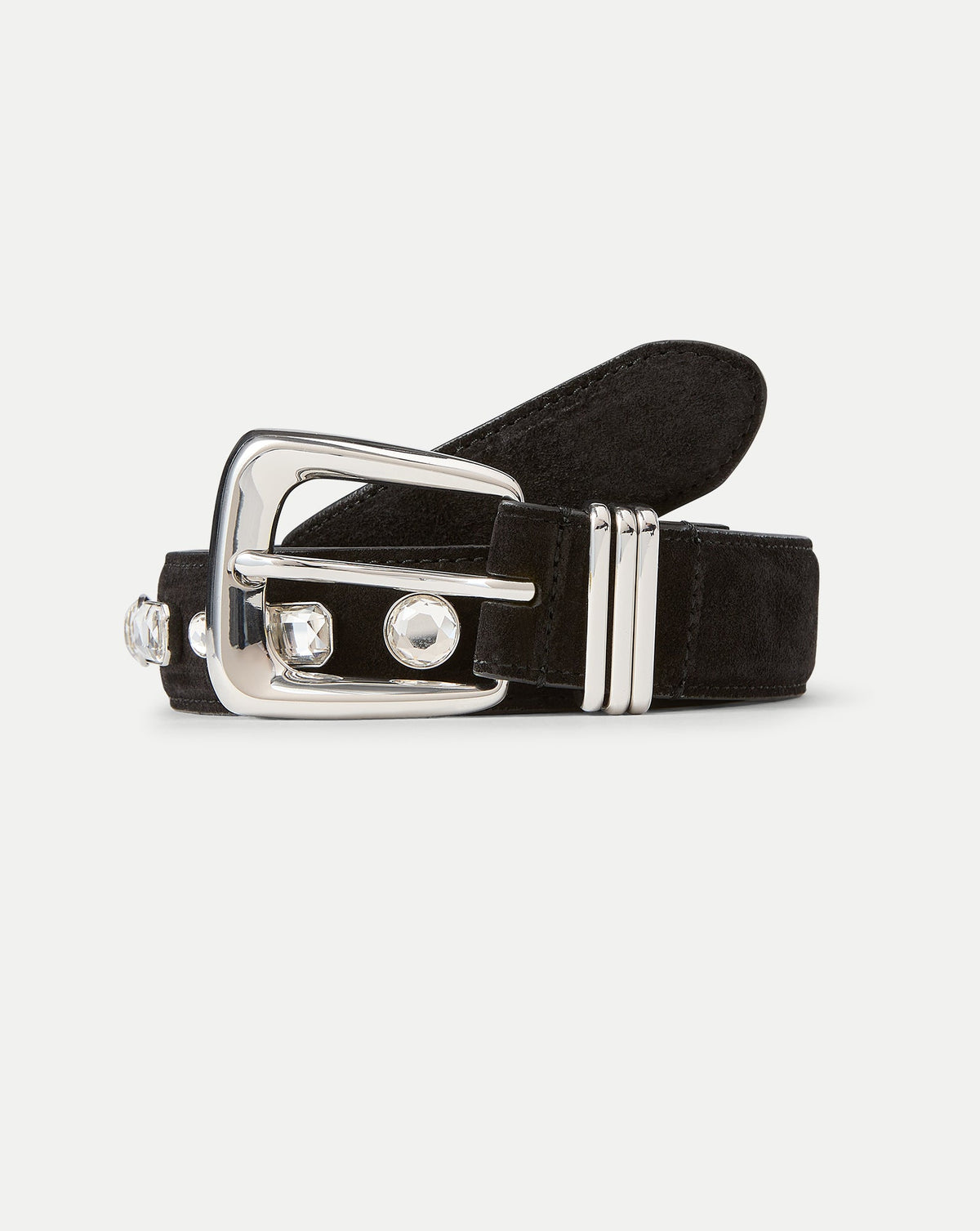 Veronica Beard | Arch Suede Crystal Embellished Belt in Black Seude Black