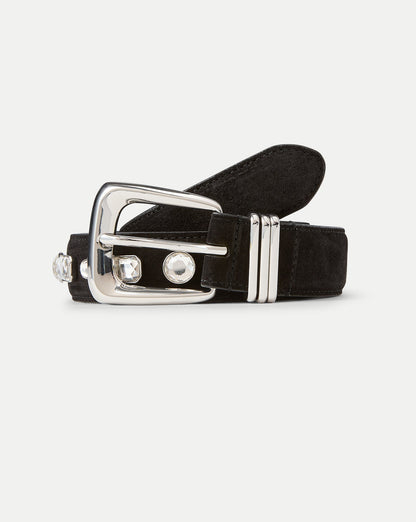 Veronica Beard | Arch Suede Crystal Embellished Belt in Black Seude Black