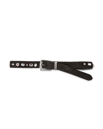 Veronica Beard | Arch Suede Crystal Embellished Belt in Black Seude Black