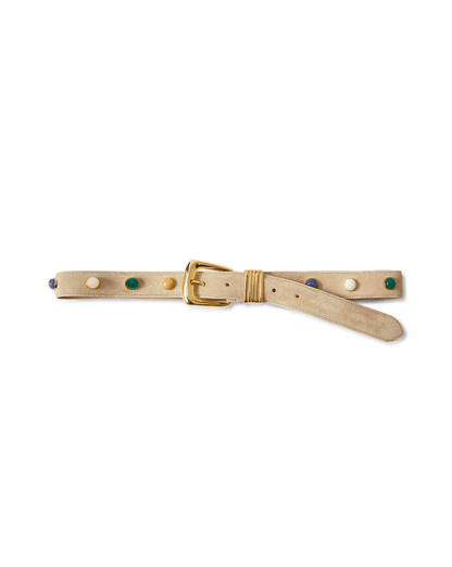 Veronica Beard | Arch Embellished Suede Belt in Stone Khaki Stone Khaki