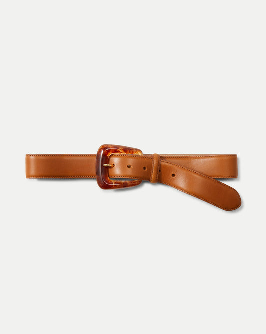 Veronica Beard | Arch Resin-Buckle Leather Belt in Hazelwood Hazelwood