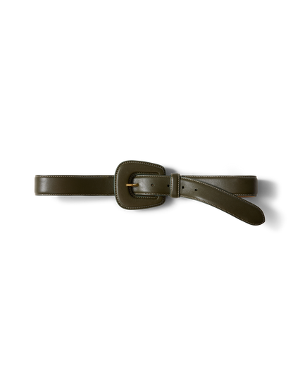Veronica Beard | Elsy Leather-Buckle Belt in Khaki Cypress