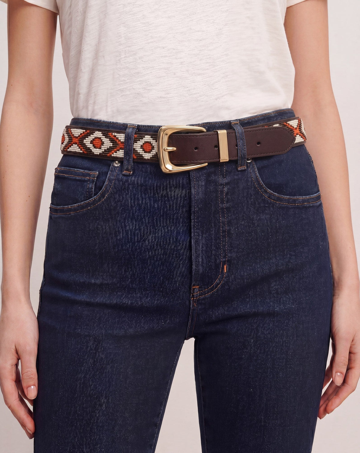 Veronica Beard | Arch Beaded Belt in Orange Multi Orange Multi
