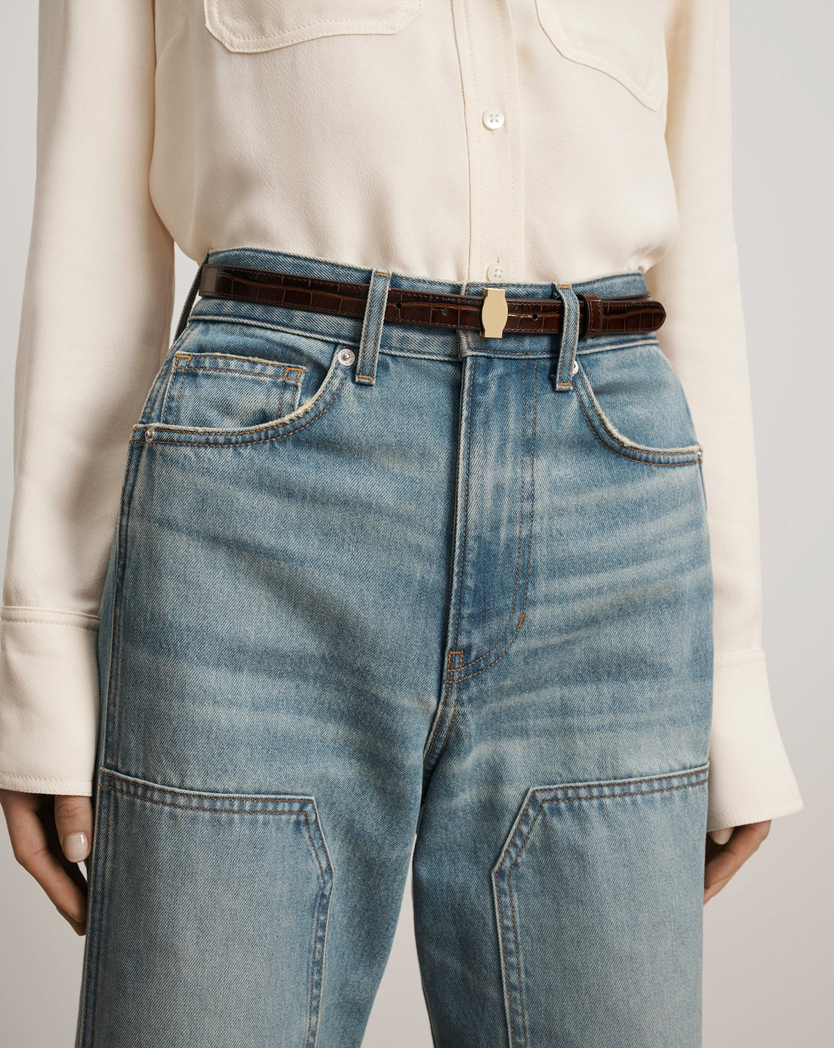 Veronica Beard | Dash Croc-Embossed Belt in Chestnut Brown Chestnut