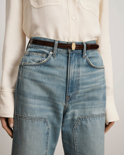 Veronica Beard | Dash Croc-Embossed Belt in Chestnut Brown Chestnut