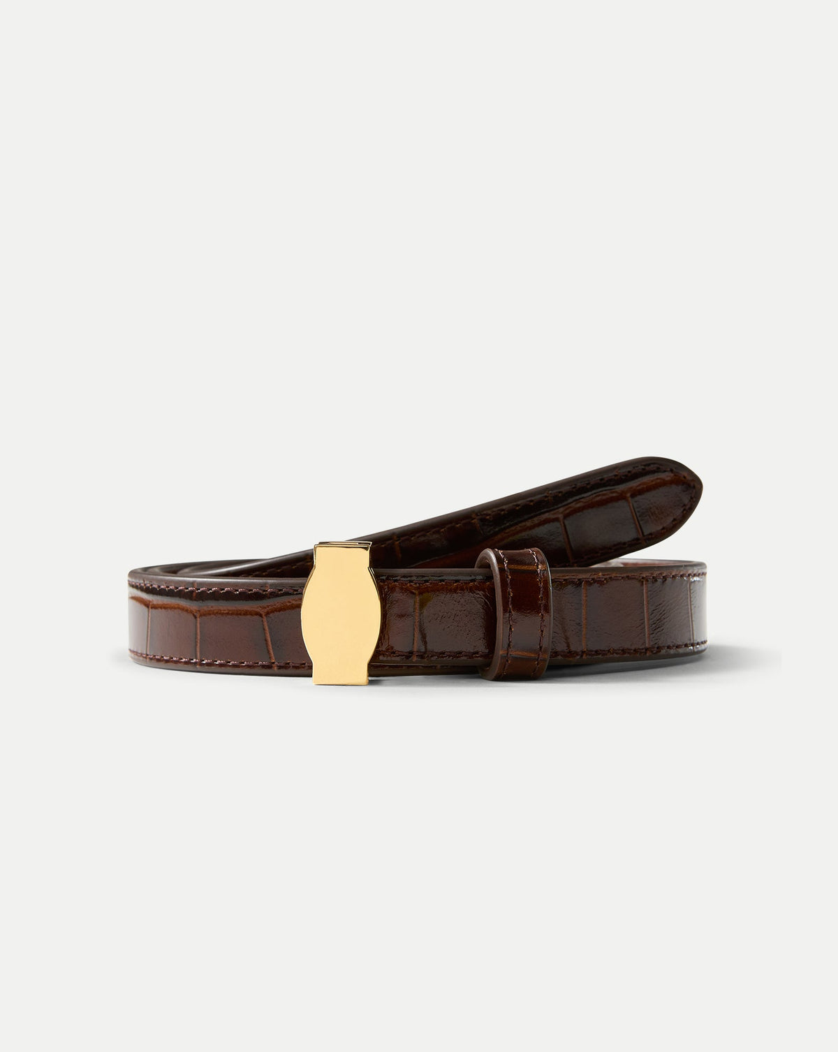 Veronica Beard | Dash Croc-Embossed Belt in Chestnut Brown Chestnut