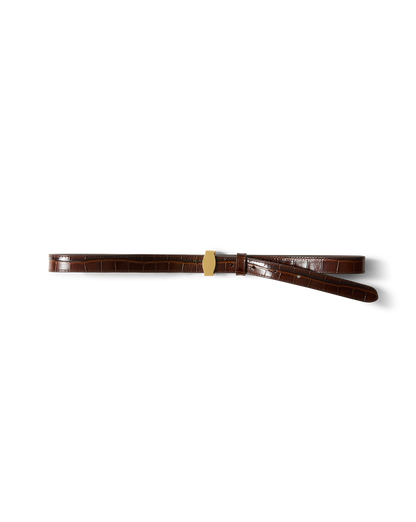 Veronica Beard | Dash Croc-Embossed Belt in Chestnut Brown Chestnut