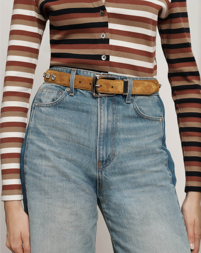 Veronica Beard | Arch Suede Crystal Embellished Belt in Brown Suede Acorn Acorn