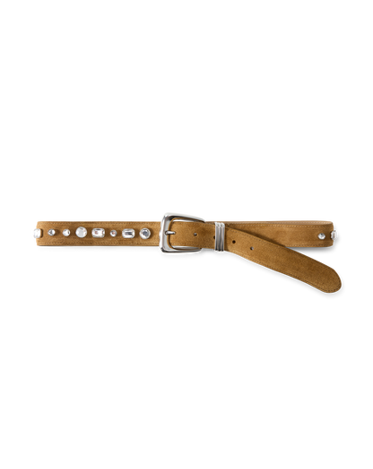 Veronica Beard | Arch Suede Crystal Embellished Belt in Brown Suede Acorn Acorn