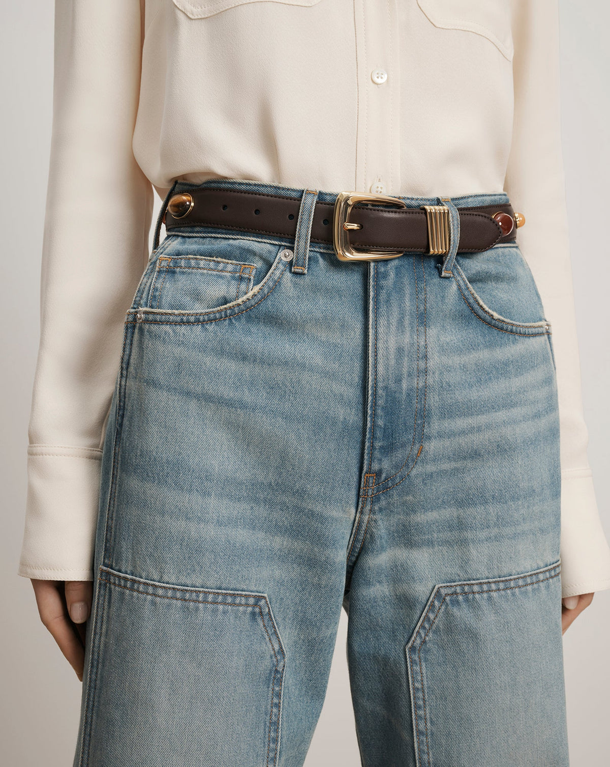 Veronica Beard | Arch Embellished Leather Belt in Brown Espresso