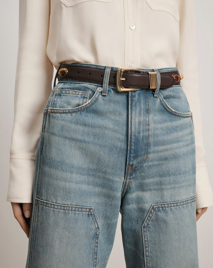 Veronica Beard | Arch Embellished Leather Belt in Brown Espresso