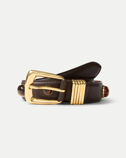 Veronica Beard | Arch Embellished Leather Belt in Brown Espresso