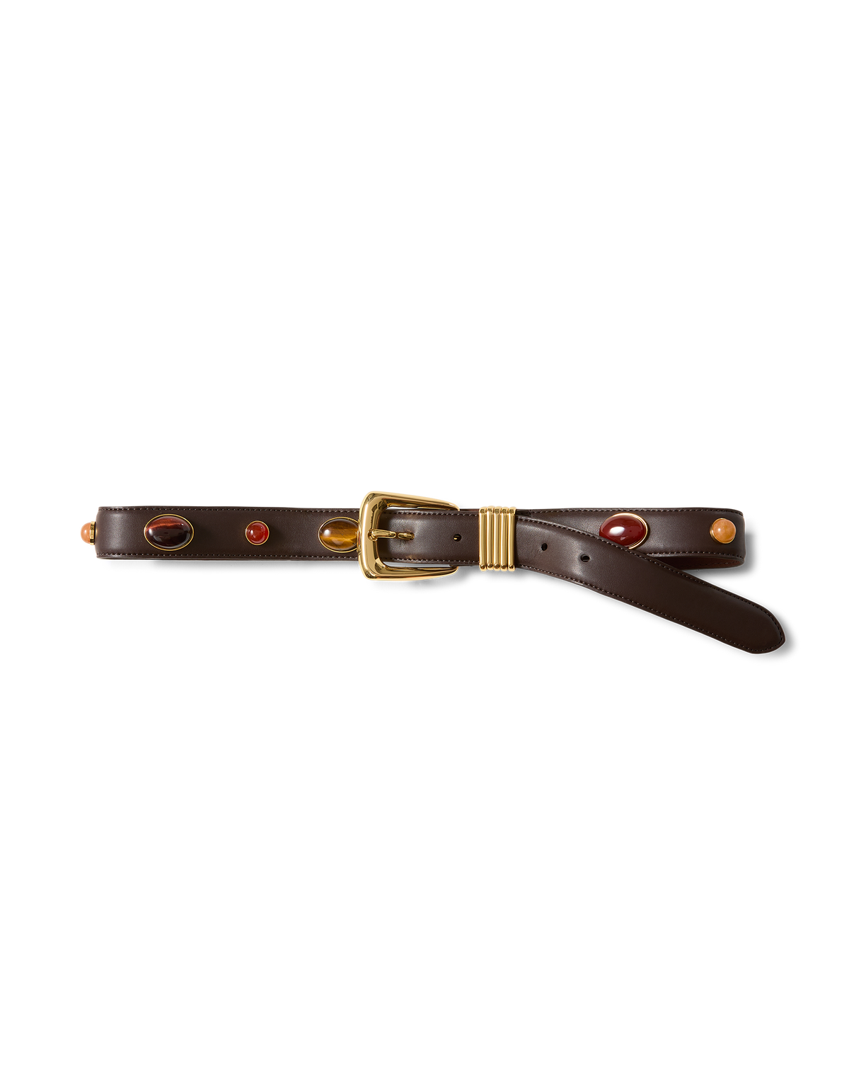 Veronica Beard | Arch Embellished Leather Belt in Brown Espresso
