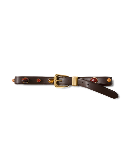 Veronica Beard | Arch Embellished Leather Belt in Brown Espresso