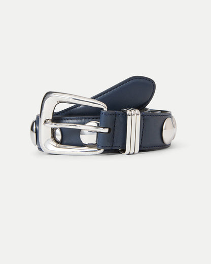 Veronica Beard | Arch Silver Studded Leather Belt in Navy Navy