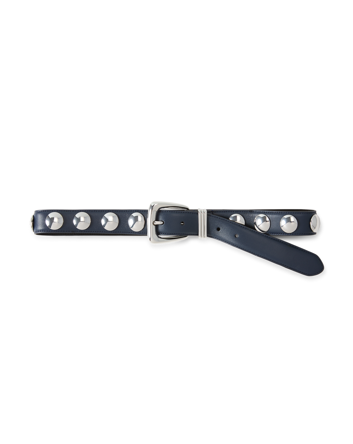Veronica Beard | Arch Silver Studded Leather Belt in Navy Navy
