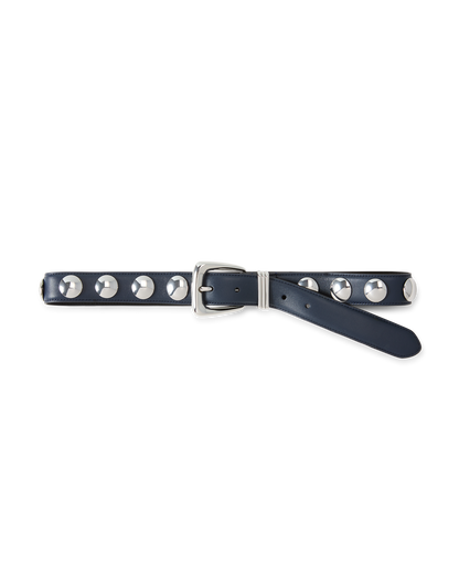 Veronica Beard | Arch Silver Studded Leather Belt in Navy Navy