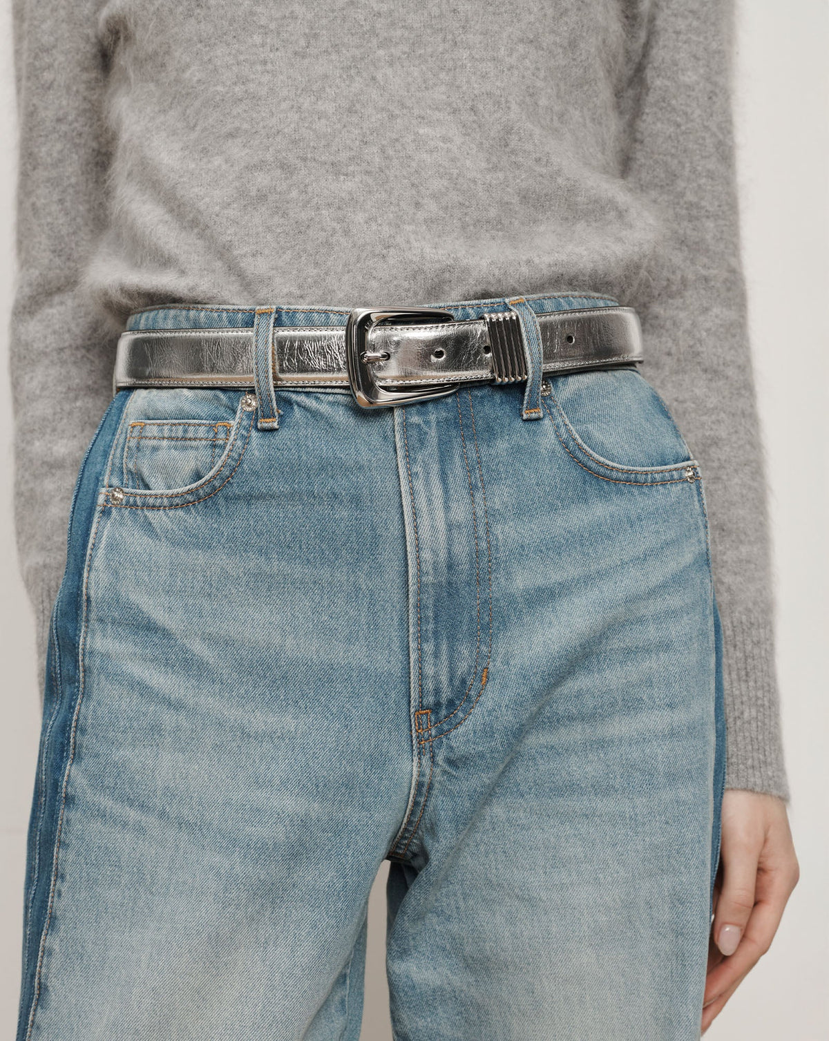 Veronica Beard | Arch Leather Belt in Silver Silver