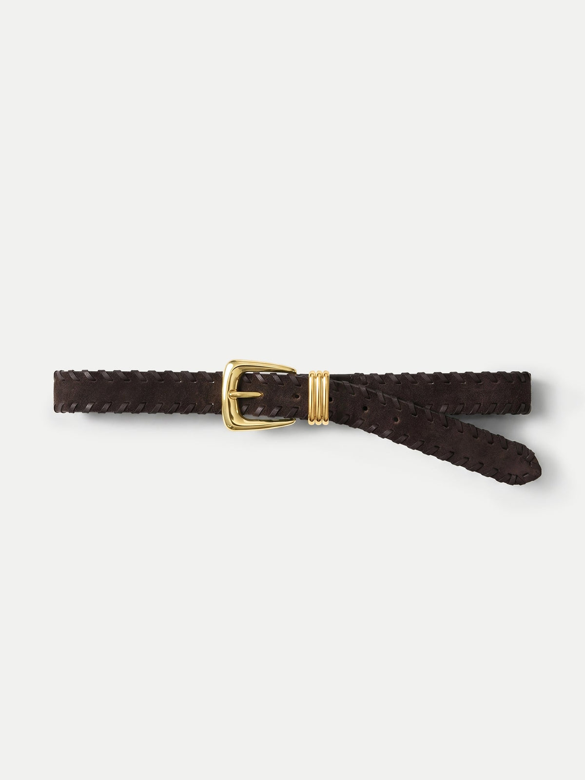 Veronica Beard | Arch Suede Whipstitch Belt in Brown Espresso Espresso