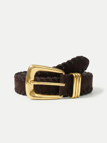 Veronica Beard | Arch Suede Whipstitch Belt in Brown Espresso Espresso