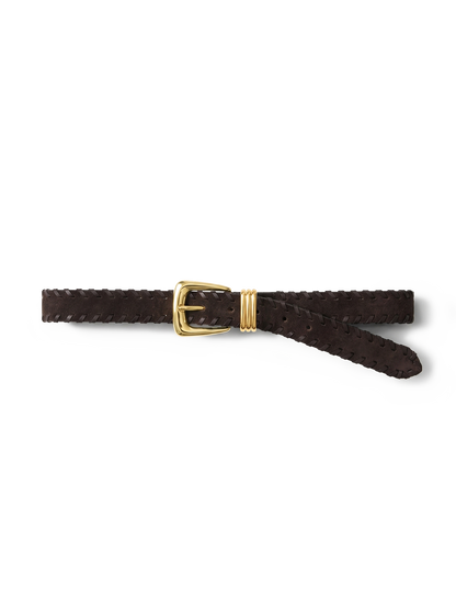 Veronica Beard | Arch Suede Whipstitch Belt in Brown Espresso Espresso