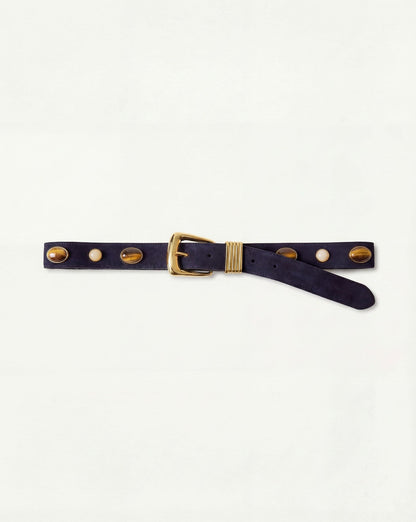 Veronica Beard | Arch Embellished Suede Belt in Navy Navy
