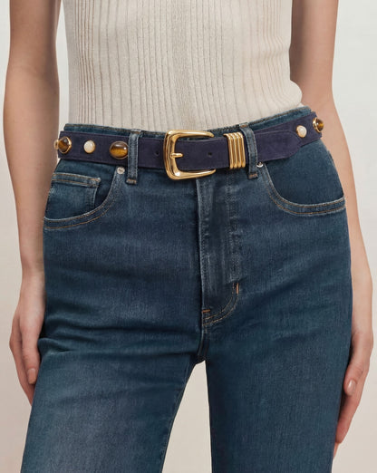 Veronica Beard | Arch Embellished Suede Belt in Navy Navy