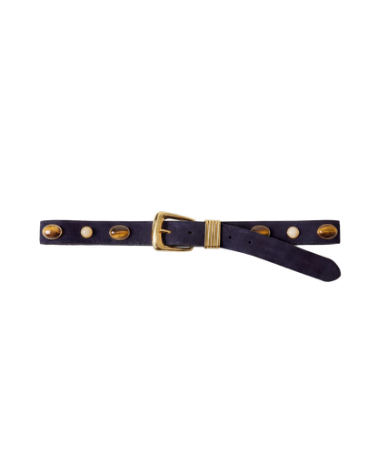 Veronica Beard | Arch Embellished Suede Belt in Navy Navy