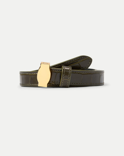 Veronica Beard | Dash Croc-Embossed Crocodile Belt in Green Cypress Cypress