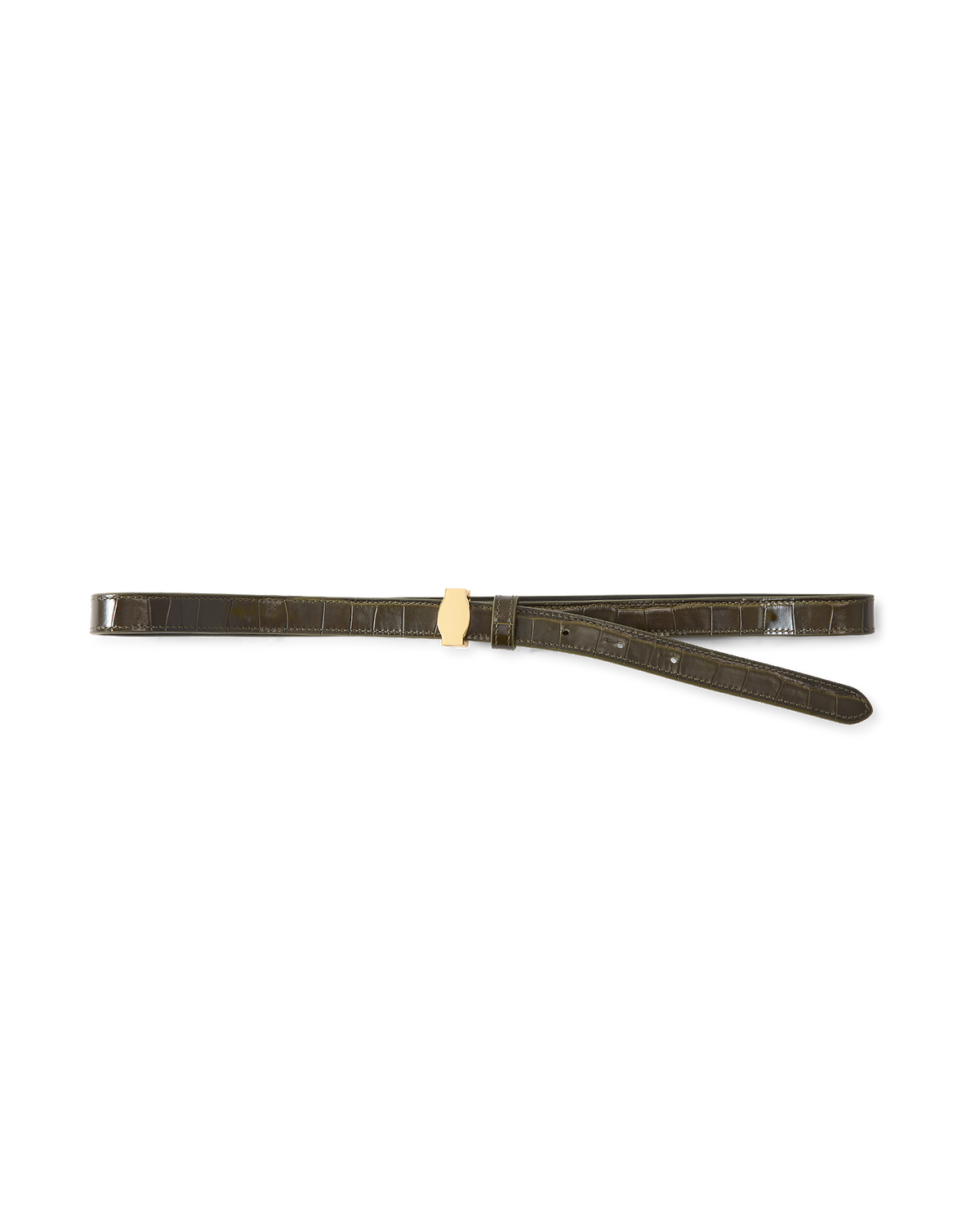 Veronica Beard | Dash Croc-Embossed Crocodile Belt in Green Cypress Cypress